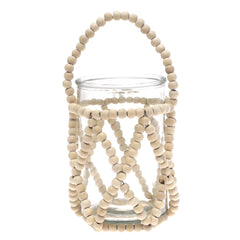 Transparent Hanging Lantern 10 Inch | Glass & Wooden Bead Decorative Candle Lantern
