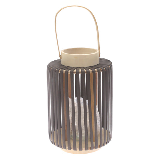 Black Hanging Lantern Medium 11 Inch | Bamboo & Glass Decorative Candle Lantern