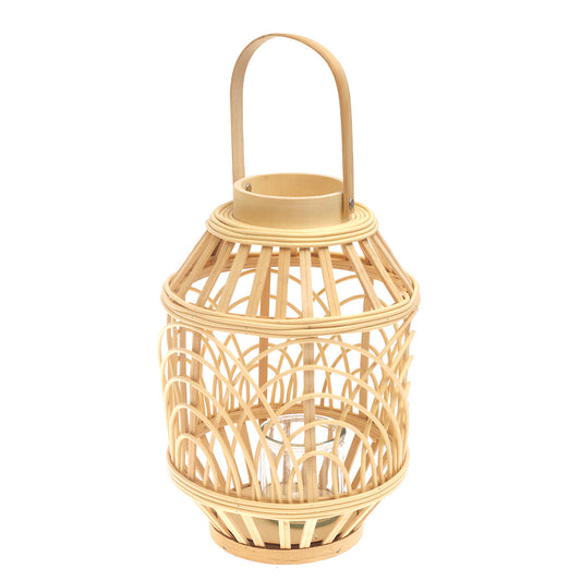 Handcrafted Hanging Lantern – Medium Natural Bamboo Design