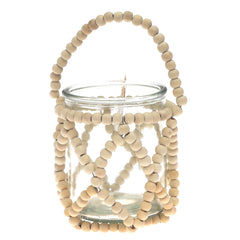 Transparent Hanging Lantern Medium 9 Inch | Glass & Wooden Bead Decorative Candle Lantern