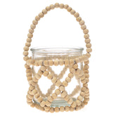 Transparent Hanging Lantern Small 8 Inch | Glass & Wooden Beaded Decorative Lantern - Habitt