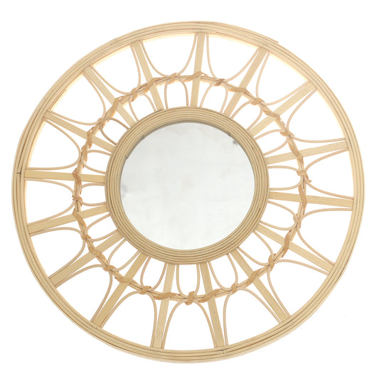 Natural Round Mirror 17.5 x 17.5 Inch Handwoven Bamboo Frame