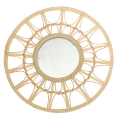 Natural Round Mirror 17.5 x 17.5 Inch Handwoven Bamboo Frame