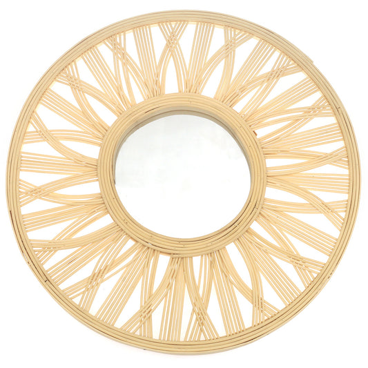 Natural Round Mirror 17.5 x 17.5 Inch Handwoven Bamboo Sunburst Frame