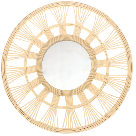 Natural Round Mirror 18 x 18 Inch Handwoven Bamboo Wall Mirror