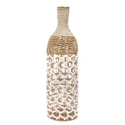 Large White & Natural Woven Rope Vase – 28 Inch Tall Decorative Floor Vase
