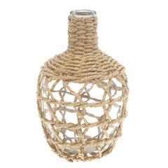 Transparent Glass Vase with Handwoven Natural Fiber Detailing – 10 Inch Height