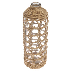Transparent Glass Vase with Handwoven Natural Fiber Wrap – 13 Inch Height