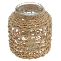 Transparent Glass Vase with Handwoven Natural Fiber Wrap – 6.5 Inch Height