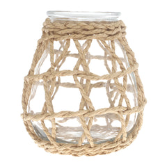 Transparent Glass Vase with Handwoven Natural Fiber Wrap – 7 Inch Height