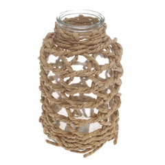 Transparent Glass Vase with Handwoven Natural Fiber Wrap – 8 Inch Height