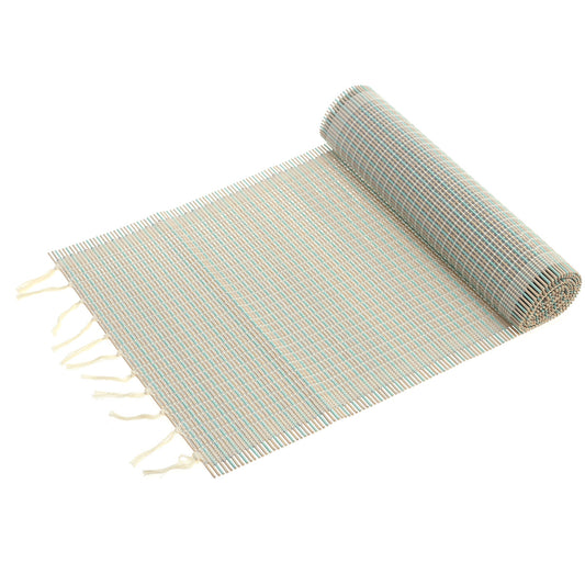 Blue Textured Bamboo Table Runner 13x45 – Eco-Friendly Woven Dining Table Decor