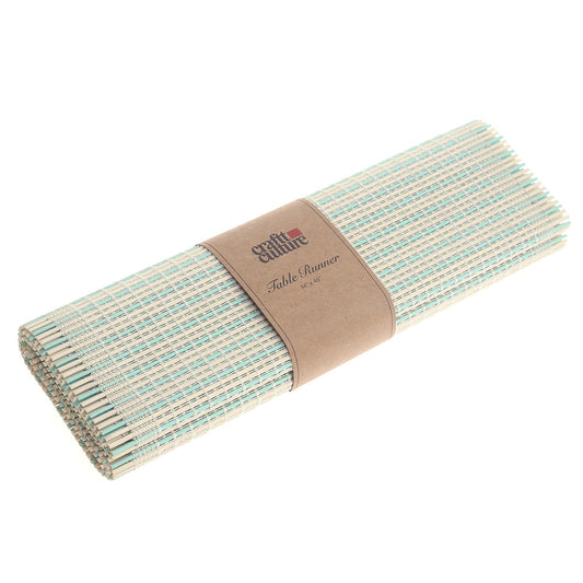 Blue Textured Bamboo Table Runner 13x45 – Eco-Friendly Woven Dining Table Decor