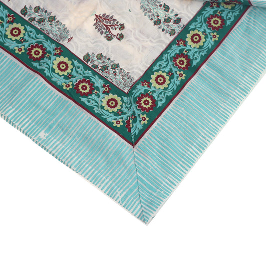 Gulbahar Cotton Table Cover 62x92" – Hand Block Printed Floral Dining Tablecloth