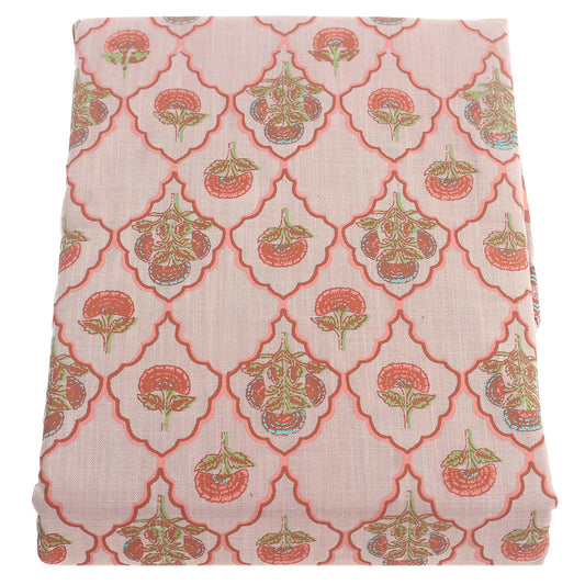 Gulistan Cotton Table Cover 62x92" – Hand Block Printed Pink Floral Dining Tablecloth