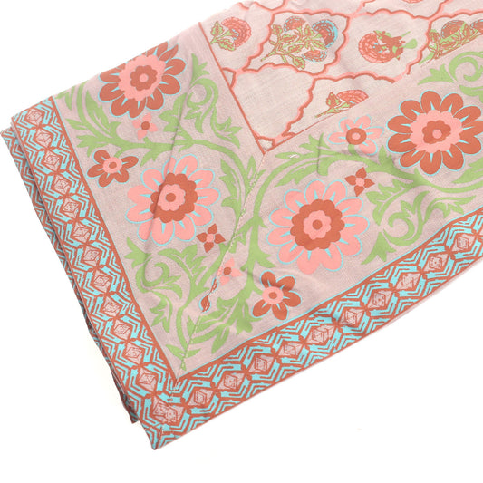 Gulistan Cotton Table Cover 62x92" – Hand Block Printed Pink Floral Dining Tablecloth