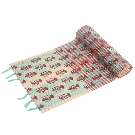 Resham Phool Bamboo Table Runner 13x45" – Handwoven Floral Eco-Friendly Runner