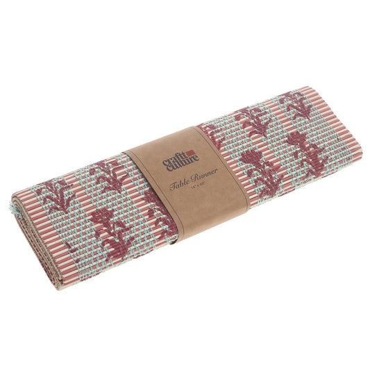 Resham Phool Bamboo Table Runner 13x45" – Handwoven Floral Eco-Friendly Runner