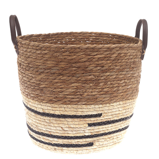 Large Woven Storage Basket White & Black Stripe Design – 12 x 12 x 12 Inch