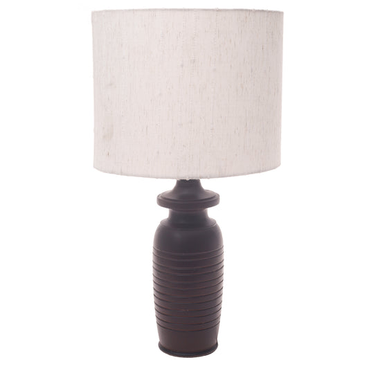 Wooden Rustic Table Lamp – Warm Boho Bedside Accent Light with Fabric Shade - Habitt