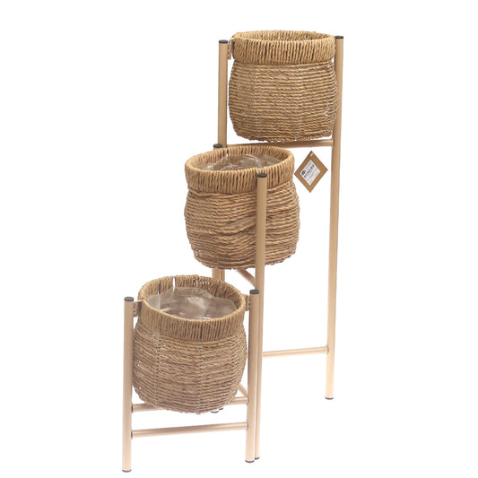 Natural Woven Planter with Metal Stand – 32 Inch Height