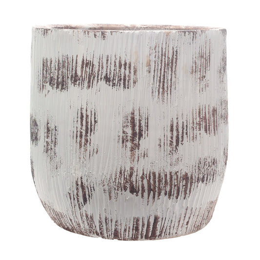 Rustic Textured Planter Set – Distressed Boho Ceramic Plant Pots (Large & Small) | Vintage White Wash Home Décor - Habitt