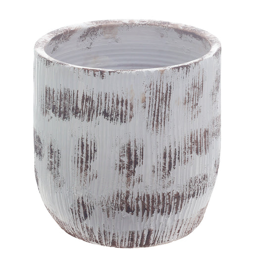 Rustic Textured Planter Set – Distressed Boho Ceramic Plant Pots (Large & Small) | Vintage White Wash Home Décor - Habitt
