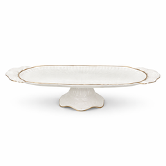 Large White Porcelain Snack Dish with Gold Trim – Elegant Pedestal Serving Platter