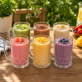Premium Textured Clear Glass Juice Mug 400 ml with Handle – Set of 6 | Durable Drinkware for Home & Café