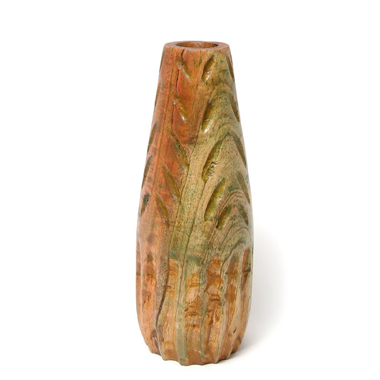 Handcrafted Textured Wooden Shapes Vase – Rustic Boho Decorative Vase (Small/Large)