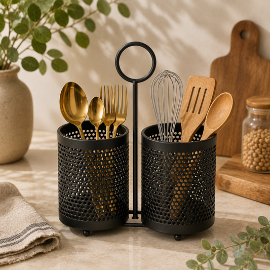 2-Section Iron Chopstick Holder – Double Kitchen Utensil Organizer