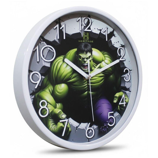 Heritage Pastel Wall Clock 12 Inch – Superhero Action Design with Bold Numerals & Kids Room Style (Plastic)