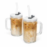 1 Pc Premium Rectangular Glass Tumbler with Straw & Lid – Textured Drinking Mug with Handle - Habitt