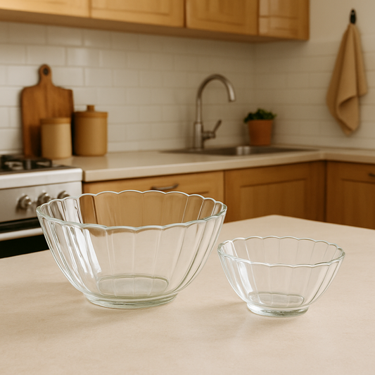 Clear Fluted-Rim Pressed-Glass 7-Piece Fruit Bowl Set – Elegant Classic Serveware