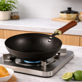 Steel Wok Pan with Wooden Handle 20 cm | 24 cm | 28 cm - Habitt