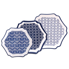 3Pcs Hexagonal Tray S, M & L Blue Aztec