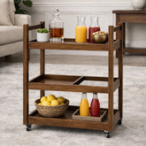Nysa Solid Wood Tea Trolley with Wheels – 3 Tier Serving Cart, Mobile Kitchen & Dining Storage Rack - Habitt
