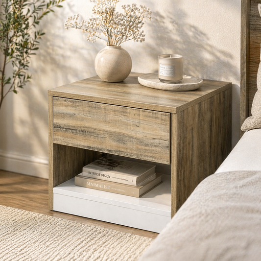 Mike Side Table – Minimalist Wooden Finish with Storage Shelf - Habitt
