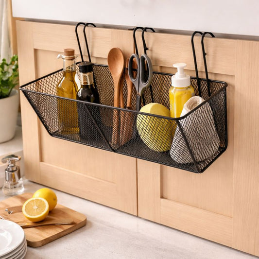 Black Hanging Wire Basket with Hooks – Multipurpose Storage Organizer