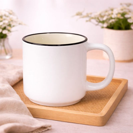 Classic Enamel-Style Ceramic Mug – Retro Coffee & Tea Cup in White
