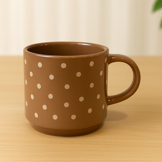 Brown Polka Dot Ceramic Mug Cute Vintage Style Coffee & Tea Cup