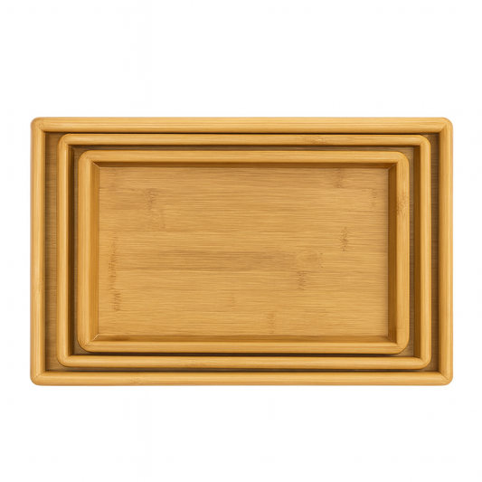 Set of 3 Wooden Serving Trays with Handles – Nested Rectangular Kitchen & Dining Trays
