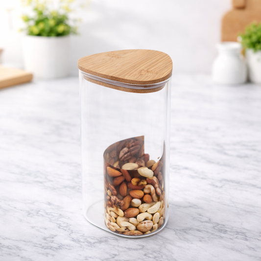 Tri Jar Large – Clear Storage Jar with Wooden Lid - Habitt