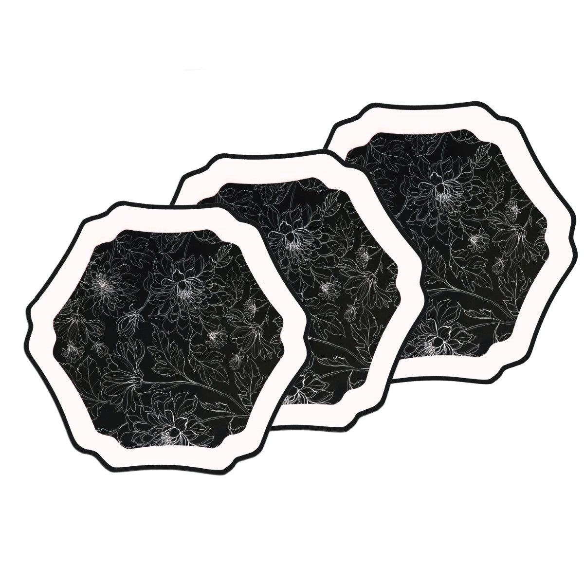 3Pcs Hexagonal Tray S, M & L Black Daze