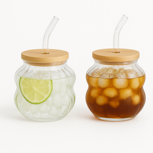 1Pc Glass Mason Jar with Bamboo Lid & Straw 410ml – Reusable Drink Cup