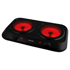 Double Infrared Cooking Plate SCP2263BK 2400W with Dual Glass Ceramic Hotplates – Compact Electric Cooker - Habitt