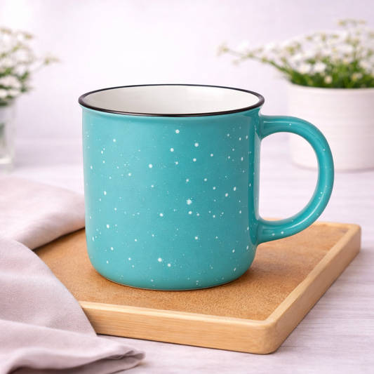 1Pc Vintage Speckled Ceramic Mug – Classic Campfire Coffee & Tea Cup in Green