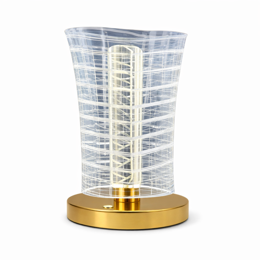 Modern Clear Acrylic LED Table Lamp – Gold Base Decorative Ambient Night Light - Habitt