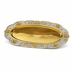 Golden Oval Serving Tray – Luxury Decorative Platter with Floral Embossed Border - Habitt