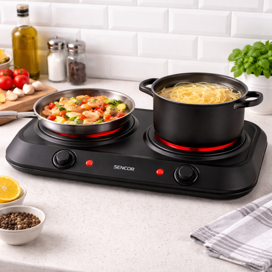 Sencor SCP 2263BK Double Infrared Cooking Plate – 2400W Glass Ceramic Electric Hot Plate with Dual Temperature Control - Habitt